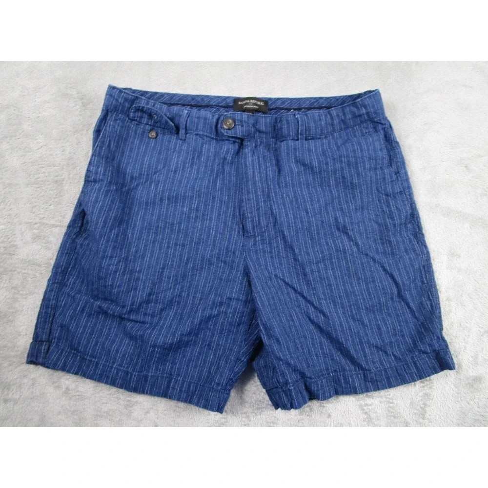 Banana Republic‎ Shorts Mens 35 Blue Linen Blend Striped Chino Pockets